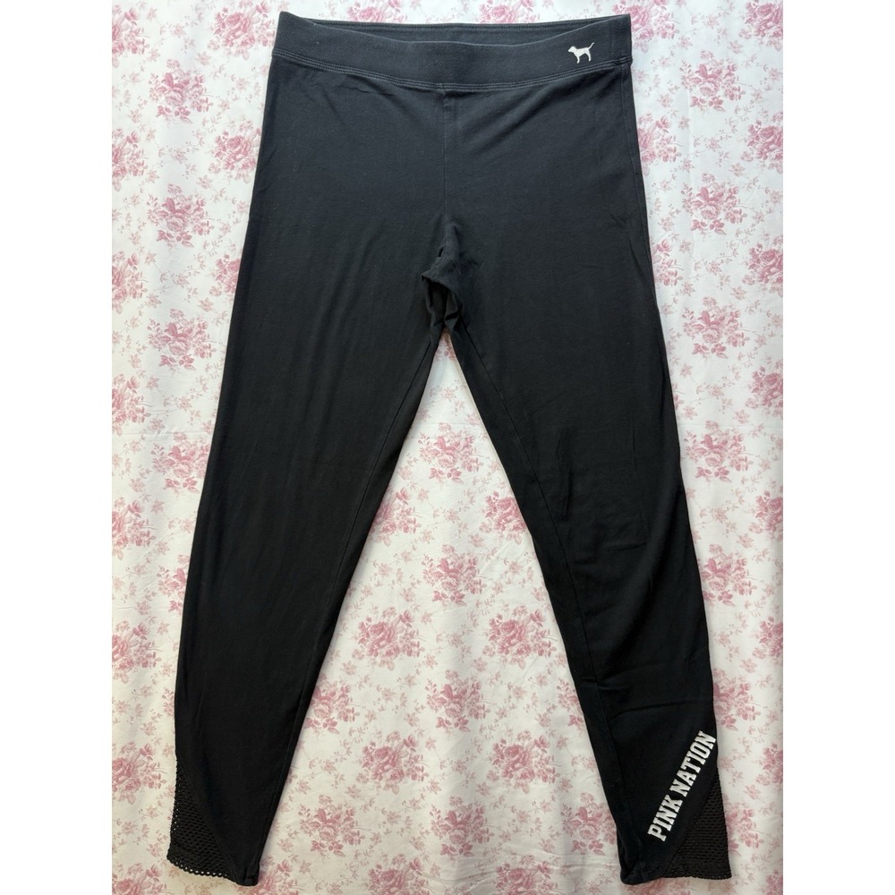 Victoria's Secret PINK Yoga Black Cropped Leggings Mesh Trim Women's M